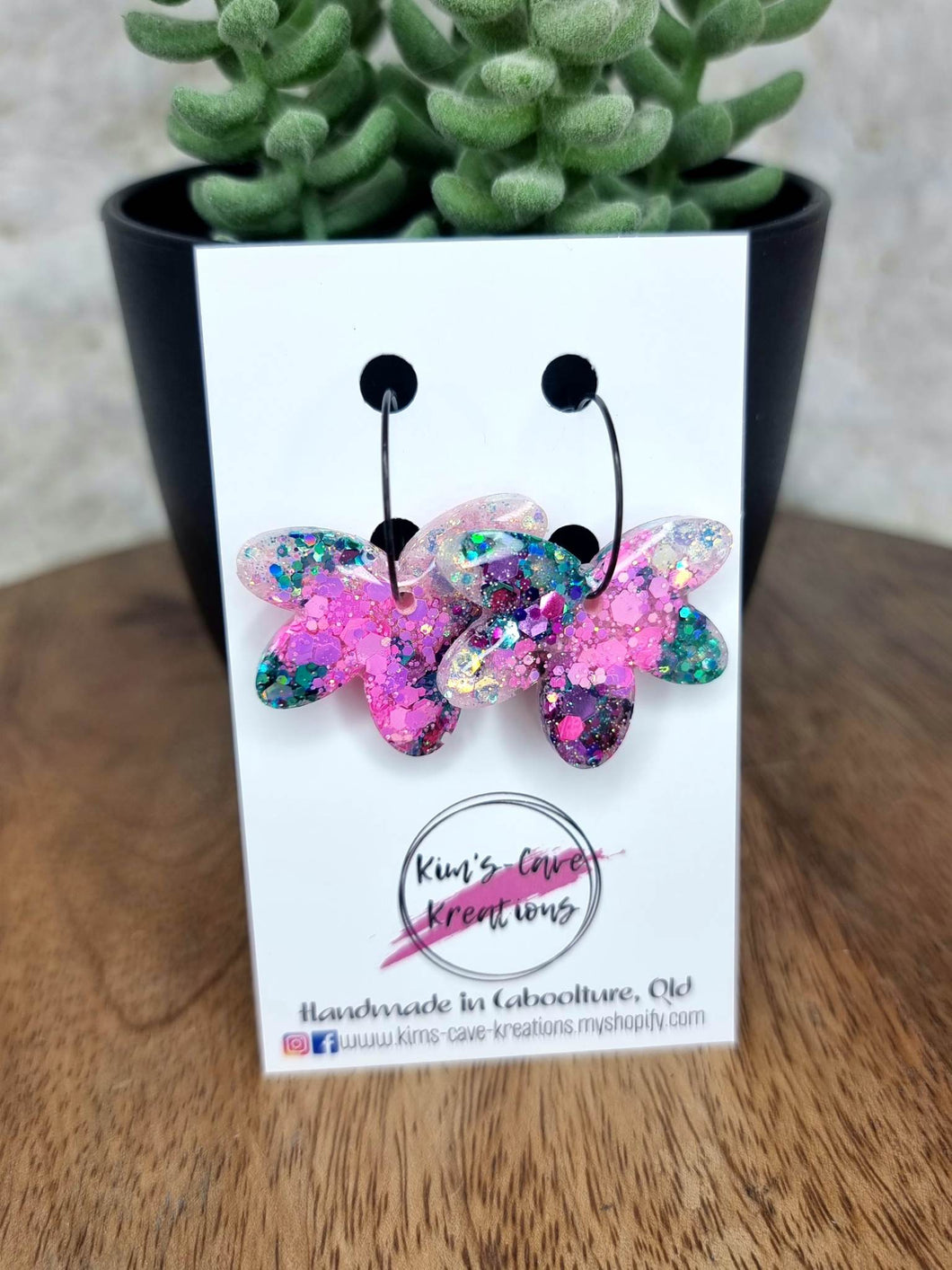 Organic Glitter Drop Flowers - Thin Hoops