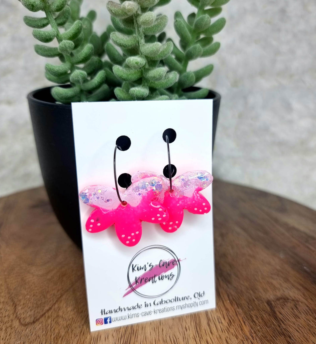 Organic Pink Drop Flower - Thin Hoops